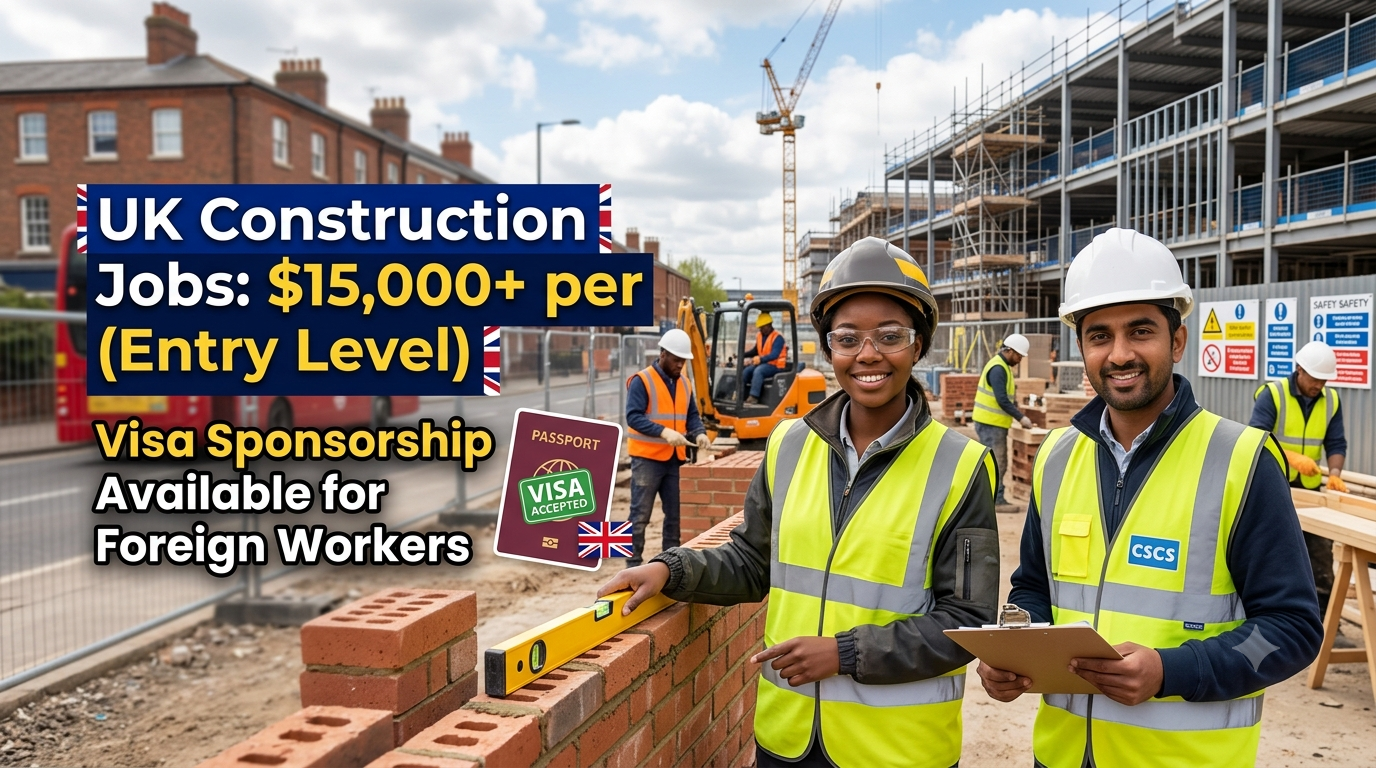 $15,000 Construction Jobs in the UK with Visa Sponsorship For Foreigners