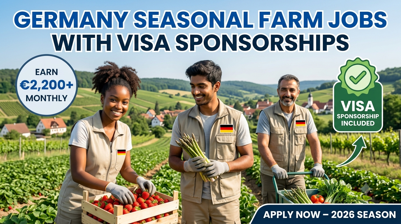 Germany Seasonal Farm Jobs with Visa Sponsorships – Earn €2,200+ Monthly Germany Seasonal Farm Jobs with Visa Sponsorships – Earn €2,200+ Monthly